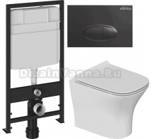 Комплект Унитаз подвесной STWORKI Олланд S01401WH + Инсталляция EWRIKA ProLT 0026-2020 + Кнопка 0054 черная матовая