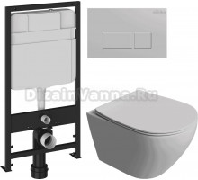 Комплект Унитаз подвесной STWORKI Кронборг S28401WH + Инсталляция EWRIKA ProLT 0026-2020 + Кнопка 0040 хром матовый