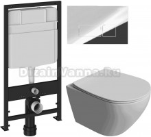 Комплект Унитаз подвесной STWORKI Кронборг S28401WH + Инсталляция EWRIKA ProLT 0026-2020 + Кнопка 0041 хром