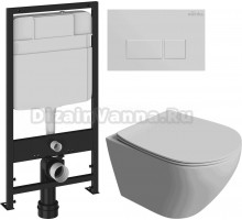 Комплект Унитаз подвесной STWORKI Кронборг S28401WH + Инсталляция EWRIKA ProLT 0026-2020 + Кнопка 0042 белая