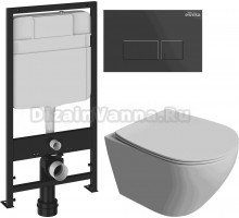 Комплект Унитаз подвесной STWORKI Кронборг S28401WH + Инсталляция EWRIKA ProLT 0026-2020 + Кнопка 0044 черная матовая