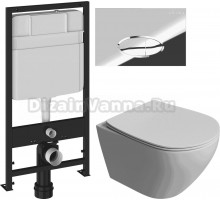 Комплект Унитаз подвесной STWORKI Кронборг S28401WH + Инсталляция EWRIKA ProLT 0026-2020 + Кнопка 0051 хром