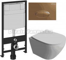Комплект Унитаз подвесной STWORKI Кронборг S28401WH + Инсталляция EWRIKA ProLT 0026-2020 + Кнопка 0053 золото матовое
