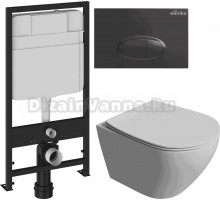 Комплект Унитаз подвесной STWORKI Кронборг S28401WH + Инсталляция EWRIKA ProLT 0026-2020 + Кнопка 0054 черная матовая