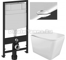 Комплект Унитаз подвесной STWORKI Молде S23401WH + Инсталляция EWRIKA ProLT 0026-2020 + Кнопка 0051 хром