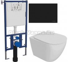 Комплект Унитаз подвесной STWORKI Готланд S13401WH + Инсталляция DIWO 4501 + Кнопка 7323 черная матовая