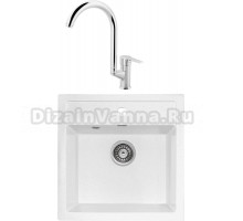 Комплект Мойка Gerhans A11-18 белая + Смеситель MEGA Snow MG-SH03 хром