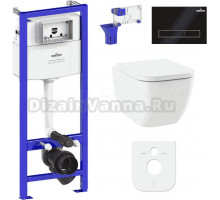 Комплект Lavinia Boho Унитаз подвесной One Compacto 3302102C + Крышка-сиденье One 33290200 с микролифтом + Инсталляция RelFix 38010010 + Кнопка RelFix 38050801 матовая черная, золотой глянец + Дозатор RelFix 38040010