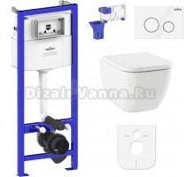 Комплект Lavinia Boho Унитаз подвесной One Compacto 3302102C + Крышка-сиденье One 33290200 с микролифтом + Инсталляция RelFix 38010010 + Кнопка RelFix 38050804 белая, золотой глянец + Дозатор RelFix 38040010