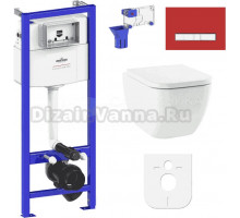 Комплект Lavinia Boho Унитаз подвесной One Compacto 3302102C + Крышка-сиденье One 33290200 с микролифтом + Инсталляция RelFix 38010010 + Кнопка RelFix 3805005R красная, хром + Дозатор RelFix 38040010