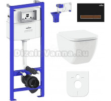 Комплект Lavinia Boho Унитаз подвесной One Rimless 3302103R + Крышка-сиденье One 33290200 с микролифтом + Инсталляция RelFix 38010010 + Кнопка RelFix 38050602 матовая черная, темное дерево + Дозатор RelFix 38040010