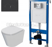 Комплект Унитаз подвесной Point Виктория PN41061 + Инсталляция PN45122 с контейнером для гигиенических таблеток + Кнопка PN44061BC черная, хром