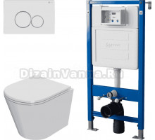 Комплект Унитаз подвесной Point Виктория PN41061 + Инсталляция PN45122 с контейнером для гигиенических таблеток + Кнопка PN44061WC белая, хром