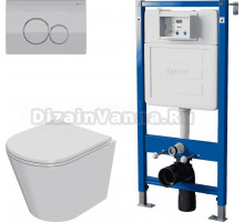 Комплект Унитаз подвесной Point Виктория PN41061 + Инсталляция PN45122 с контейнером для гигиенических таблеток + Кнопка PN44061SC сатин, хром