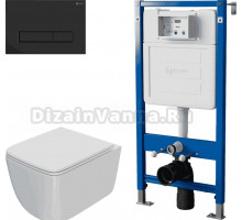 Комплект Унитаз подвесной Point Меркурий PN41831 + Инсталляция PN45122 с контейнером для гигиенических таблеток + Кнопка PN44831BM черная матовая