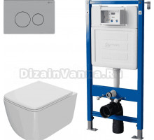 Комплект Унитаз подвесной Point Меркурий PN41831 + Инсталляция PN45122 с контейнером для гигиенических таблеток + Кнопка Виктория PN44061SB нержавеющая сталь, сталь брашированная