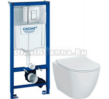 Комплект Унитаз подвесной VitrA Sanibelle 7551B003-0075 безободковый + Крышка 801-003-019 с микролифтом + Инсталляция Grohe Rapid SL 38772001 3 в 1 с кнопкой смыва
