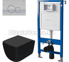 Комплект Унитаз подвесной Point Меркурий PN41831BM + Инсталляция PN45122 с контейнером для гигиенических таблеток + Кнопка Виктория PN44061SC сатин, хром