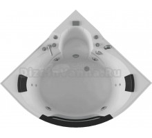 Акриловая ванна EvaGold OLB-840 135x135 см, угловая, встраиваемая, с гидромассажем, белая, четверть круга, с каркасом, с экраном, со смесителем, с сиденьем, со сливом-переливом, с подголовником, с выдвижным душем и лейкой