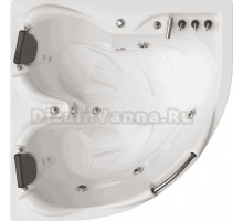 Акриловая ванна EvaGold OLB-826 150x150 см, угловая, правая, встраиваемая, с гидромассажем, белая, четверть круга, с каркасом, для двоих, с экраном, с ручками, со смесителем, со сливом-переливом, с подголовником, с выдвижным душем и