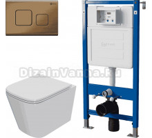 Комплект Унитаз подвесной Point Ника PN41081 + Инсталляция PN45122 с контейнером для гигиенических таблеток + Кнопка Афина PN44041BB бронза брашированная