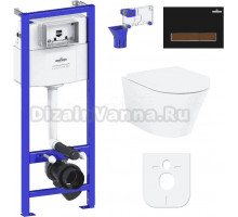 Комплект Lavinia Boho Унитаз подвесной Biore Compacto Rimless 3304101C + Крышка-сиденье Biore 33290420 с микролифтом + Инсталляция RelFix 38010010 + Кнопка RelFix 38050602 матовая черная, темное дерево + Дозатор RelFix 38040010