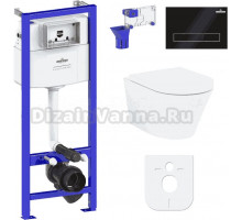 Комплект Lavinia Boho Унитаз подвесной Biore Compacto Rimless 3304101C + Крышка-сиденье Biore 33290420 с микролифтом + Инсталляция RelFix 38010010 + Кнопка RelFix 38050801 матовая черная, золотой глянец + Дозатор RelFix 38040010