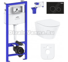 Комплект Lavinia Boho Унитаз подвесной Biore Compacto Rimless 3304101C + Крышка-сиденье Biore 33290420 с микролифтом + Инсталляция RelFix 38010010 + Кнопка RelFix 38050803 матовая черная, золотой глянец + Дозатор RelFix 38040010