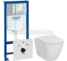 Комплект Унитаз подвесной VitrA Sanibelle 7551B003-0075 безободковый + Крышка 801-003-019 с микролифтом + Инсталляция Grohe Rapid SL 38775001 4 в 1 с кнопкой смыва