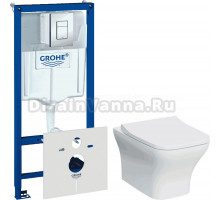 Комплект Унитаз подвесной VitrA Zentrum Square 7484B003-0075 безободковый + Крышка Integra Square 191-003-009 с микролифтом + Инсталляция Grohe Rapid SL 38775001 4 в 1 с кнопкой смыва