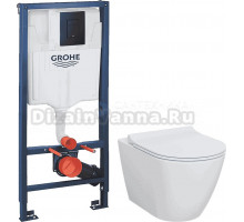 Комплект Унитаз подвесной VitrA Sanibelle 7551B003-0075 безободковый + Крышка 801-003-019 с микролифтом + Инсталляция Grohe Solido 38811KF0 3 в 1 с кнопкой смыва