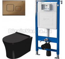 Комплект Унитаз подвесной Point Вега PN41711BM + Инсталляция PN45122 с контейнером для гигиенических таблеток + Кнопка Афина PN44041BB бронза брашированная