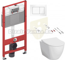 Комплект Унитаз подвесной VitrA Mia Round SmoothFlush 7510B003-0075 безободковый + Крышка 801-003-019 с микролифтом + Инсталляция TECE Base 9400413 4 в 1 с кнопкой смыва