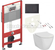Комплект Унитаз подвесной VitrA Sanibelle 7551B003-0075 безободковый + Крышка 801-003-019 с микролифтом + Инсталляция TECE Now 9400414 4 в 1 с кнопкой смыва