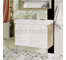 Тумба с раковиной AQUATON Сканди Doors 80 белая, дуб рустикальный, раковина Адриана 80