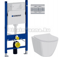 Комплект Унитаз подвесной VitrA Sanibelle 7551B003-0075 безободковый + Крышка 801-003-019 с микролифтом + Инсталляция Geberit Duofix Delta 458.149.21.1 с кнопкой смыва, хром