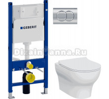 Комплект Унитаз подвесной VitrA Zentrum Round 7786B003-0075 безободковый + Крышка 801-003-019 с микролифтом + Инсталляция Geberit Duofix Delta 458.149.21.1 с кнопкой смыва, хром