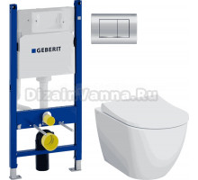 Комплект Унитаз подвесной VitrA Mia Round SmoothFlush 7510B003-0075 безободковый + Крышка 801-003-019 с микролифтом + Инсталляция Geberit Duofix Delta 458.163.21.1 с кнопкой смыва, хром