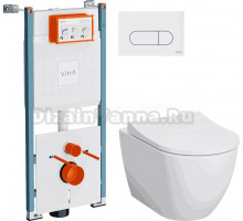 Комплект Унитаз подвесной VitrA Mia Round SmoothFlush 7510B003-0075 безободковый + Крышка 801-003-019 с микролифтом + Инсталляция V-Fix Core 732-5800-01PV + Кнопка Root Round 740-2200 белая глянцевая