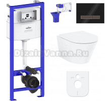 Комплект Lavinia Boho Унитаз подвесной Biore Compacto Rimless 3304101C + Крышка-сиденье Biore 33290420 с микролифтом + Инсталляция RelFix 38010010 + Кнопка RelFix 38050702 глянцевая черная, темное дерево + Дозатор RelFix 38040010