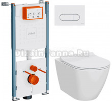 Комплект Унитаз подвесной VitrA Sanibelle 7551B003-0075 безободковый + Крышка 801-003-019 с микролифтом + Инсталляция V-Fix Core 732-5800-01PV + Кнопка Root Round 740-2200 белая глянцевая