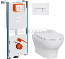 Комплект Унитаз подвесной VitrA Zentrum Round 7786B003-0075 безободковый + Крышка 801-003-019 с микролифтом + Инсталляция V-Fix Core 732-5800-01PV + Кнопка Root Round 740-2200 белая глянцевая
