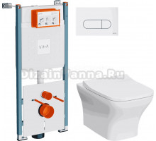 Комплект Унитаз подвесной VitrA Zentrum Square 7484B003-0075 безободковый + Крышка Integra Square 191-003-009 с микролифтом + Инсталляция V-Fix Core 732-5800-01PV + Кнопка Root Round 740-2200 белая глянцевая