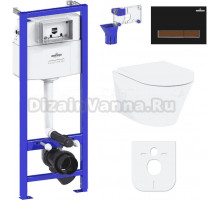 Комплект Lavinia Boho Унитаз подвесной Biore Rimless 3304102R + Крышка-сиденье Biore 33290410 с микролифтом + Инсталляция RelFix 38010010 + Кнопка RelFix 38050602 матовая черная, темное дерево + Дозатор RelFix 38040010