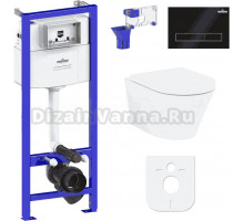 Комплект Lavinia Boho Унитаз подвесной Biore Rimless 3304102R + Крышка-сиденье Biore 33290410 с микролифтом + Инсталляция RelFix 38010010 + Кнопка RelFix 38050801 матовая черная, золотой глянец + Дозатор RelFix 38040010