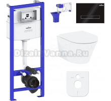 Комплект Lavinia Boho Унитаз подвесной Biore Rimless 3304102R + Крышка-сиденье Biore 33290410 с микролифтом + Инсталляция RelFix 38010010 + Кнопка RelFix 3805003B глянцевая черная, хром + Дозатор RelFix 38040010