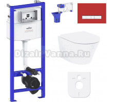 Комплект Lavinia Boho Унитаз подвесной Biore Rimless 3304102R + Крышка-сиденье Biore 33290410 с микролифтом + Инсталляция RelFix 38010010 + Кнопка RelFix 3304102R красная, хром + Дозатор RelFix 38040010