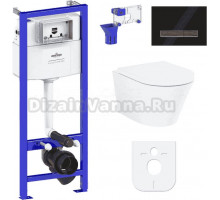 Комплект Lavinia Boho Унитаз подвесной Biore Rimless 3304102R + Крышка-сиденье Biore 33290410 с микролифтом + Инсталляция RelFix 38010010 + Кнопка RelFix 38050702 глянцевая черная, темное дерево + Дозатор RelFix 38040010