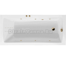 Акриловая ванна Excellent Aquaria Line Nano 170x75 см, пристенная, с гидромассажем, белая, с каркасом, со сливом-переливом, фурнитура золото