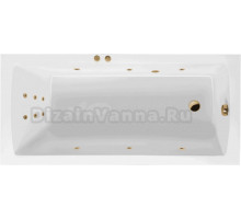 Акриловая ванна Excellent Aquaria Line 170x75 см, встраиваемая, с гидромассажем, белая, с каркасом, со сливом-переливом, фурнитура золото